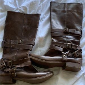 Brown, tall, leather boots